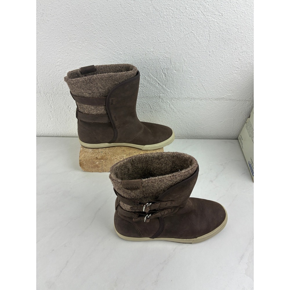 Helly Hansen Brown Leather Wool Blend Buckle Winter Boots Size 8.5 Gorpcore Cozy - Picture 3 of 14